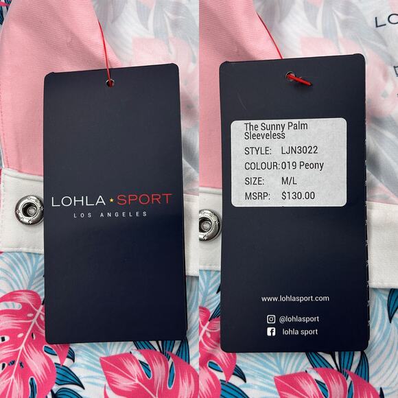 NWT LOHLA SPORT "The Sunny Palm" Sleeveless Polo Sport Top (Peony | Size M/L) - Picture 7 of 8